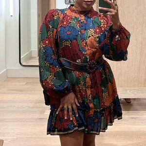 Farm Rio burgundy belted dress